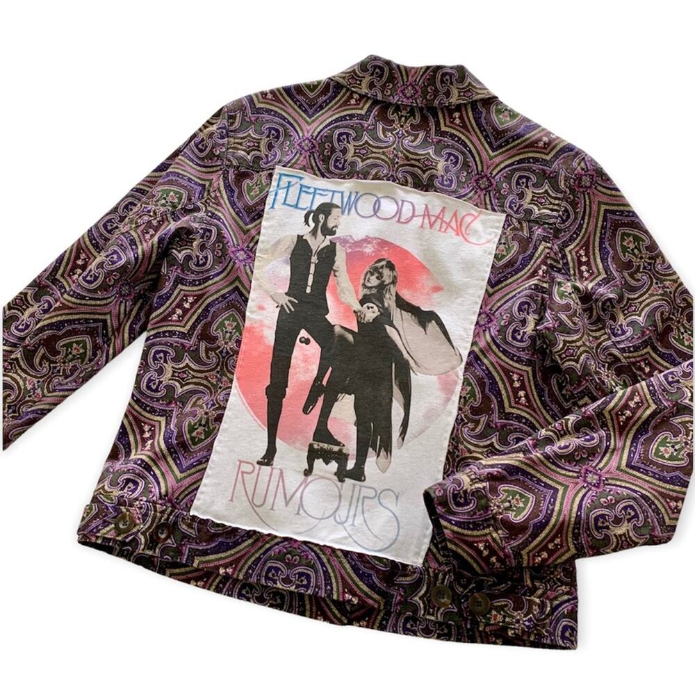 Reworked Fleetwood Mac Graphic Custom Upcycled Floral Jacket Women's Medium